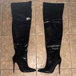 PrettyLittleThing Glossy Black Over-the-Knee Boots